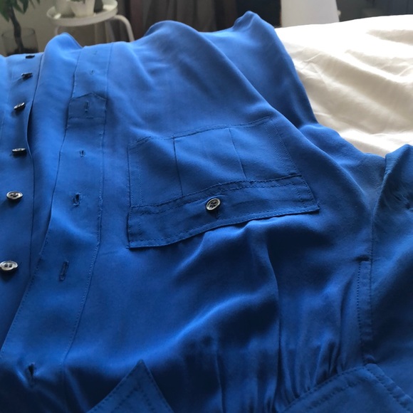 Royal blue silk button-down blouse - Picture 7 of 8